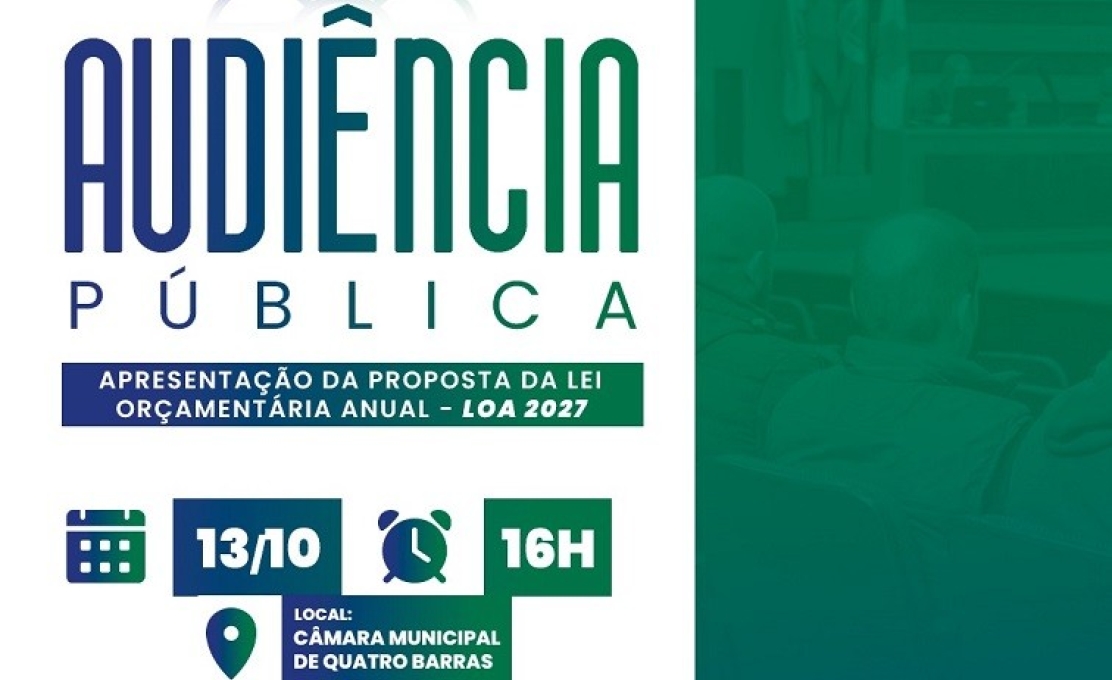Prefeitura realiza Audiência Pública para apresentação da Proposta da LOA 2027 na próxima terça (13)