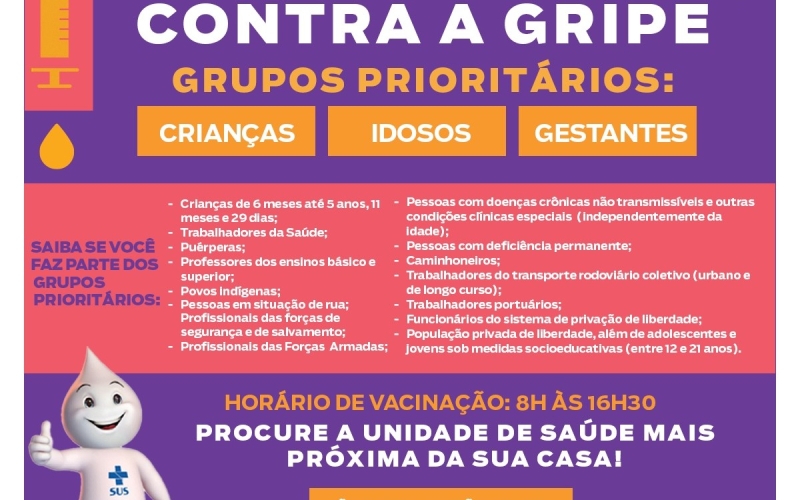 Campanha de Vacinação contra a Influenza segue aberta para grupos prioritários