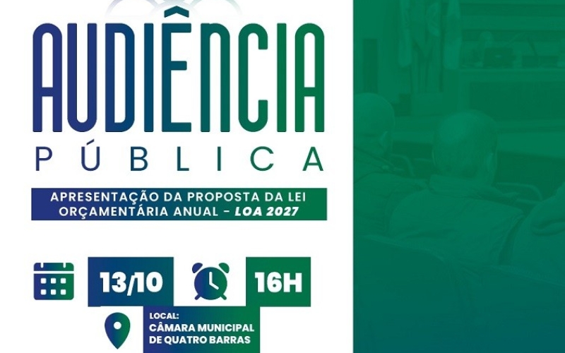 Prefeitura realiza Audiência Pública para apresentação da Proposta da LOA 2027 na próxima terça (13)