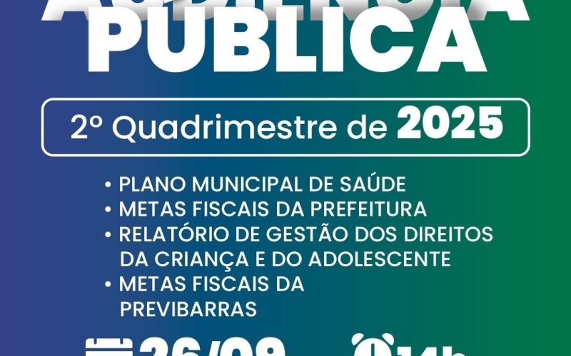 Prefeitura realiza nesta sexta-feira (26) a Audiência Pública do 2º Quadrimestre