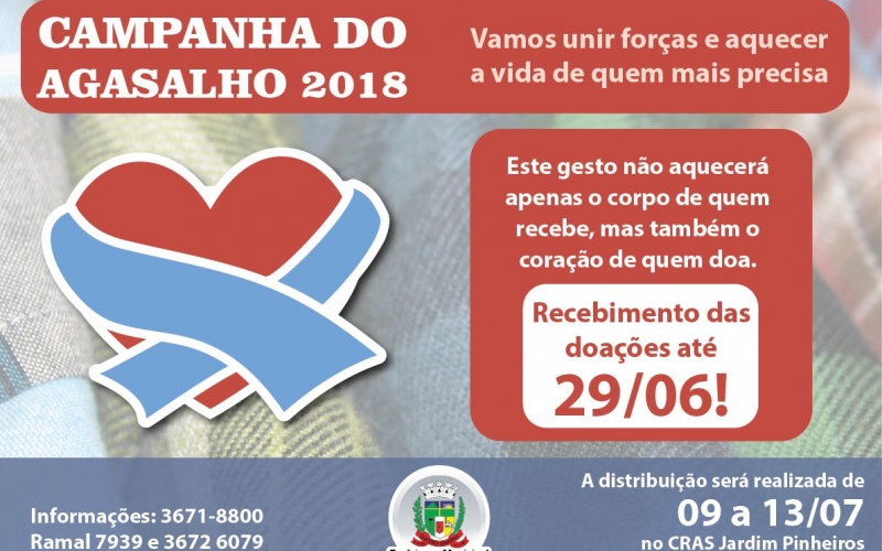 Doações para a Campanha do Agasalho seguem até o final de junho
