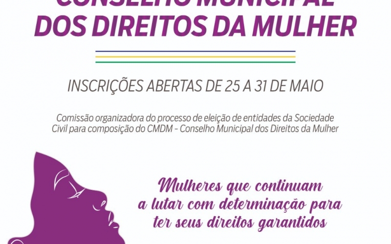 Inscrições abertas para o Conselho Municipal dos Direitos da Mulher