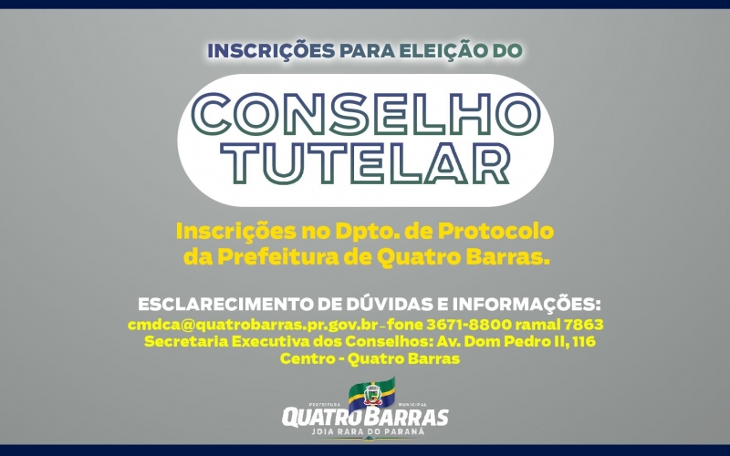 Inscrições para eleição do Conselho Tutelar de Quatro Barras estão abertas e vão até 3 de maio