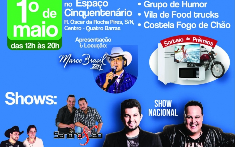 Festa do Trabalhador terá shows, vila gastronômica e sorteio de uma Moto 0 km