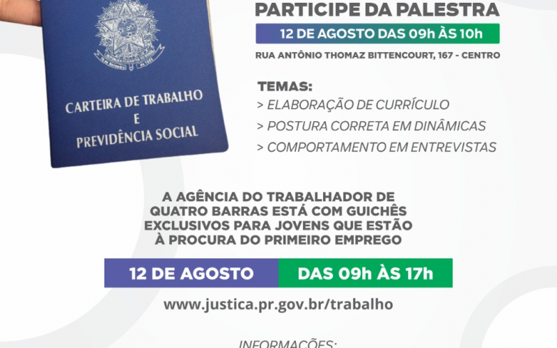 Prefeitura de Quatro Barras realizará mutirão para jovens que buscam o primeiro emprego