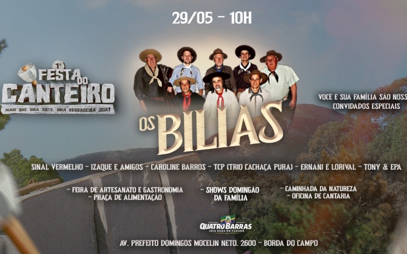 No próximo dia 29, Quatro Barras vai promover a 1ª Festa do Canteiro
