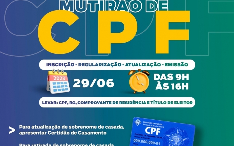 Parceria entre Prefeitura e Receita Federal vai trazer Mutirão de CPF a Quatro Barras