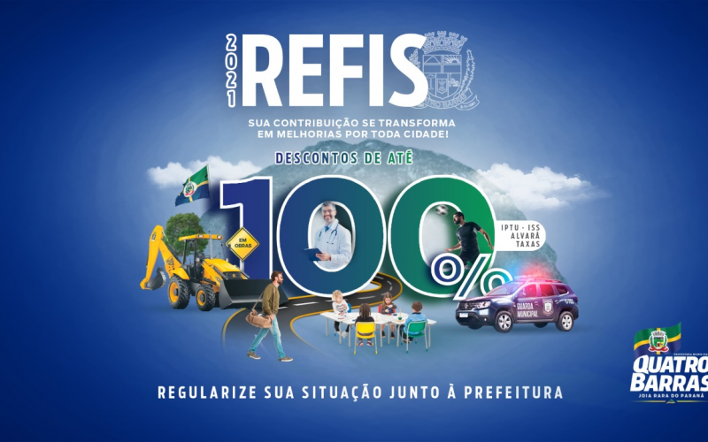Prefeitura de Quatro Barras lança Refis 2021 com desconto de até 100% em juros e multas